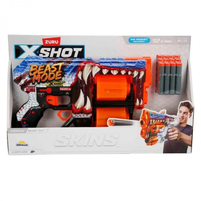 SUNMAN ZURU 36517 X-SHOT SKINS DREAD SÜNGER ATAN SİLAH 12  MERMİ 8+