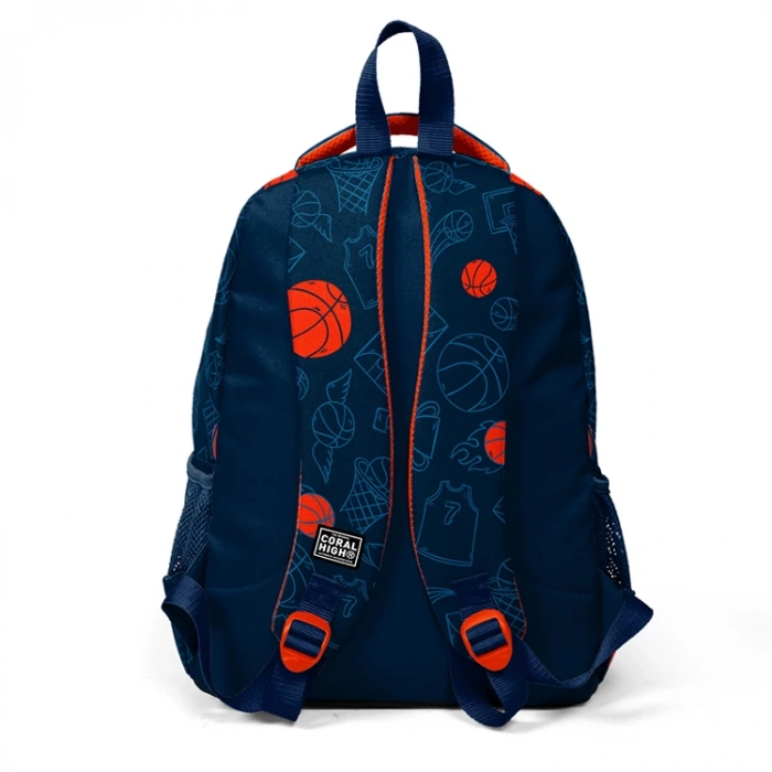 CORAL HIGH 23493 ÜÇ BÖLMELİ LACİVERT TURUNCU BASKETBOL DESENLİ SIRT ÇANTASI