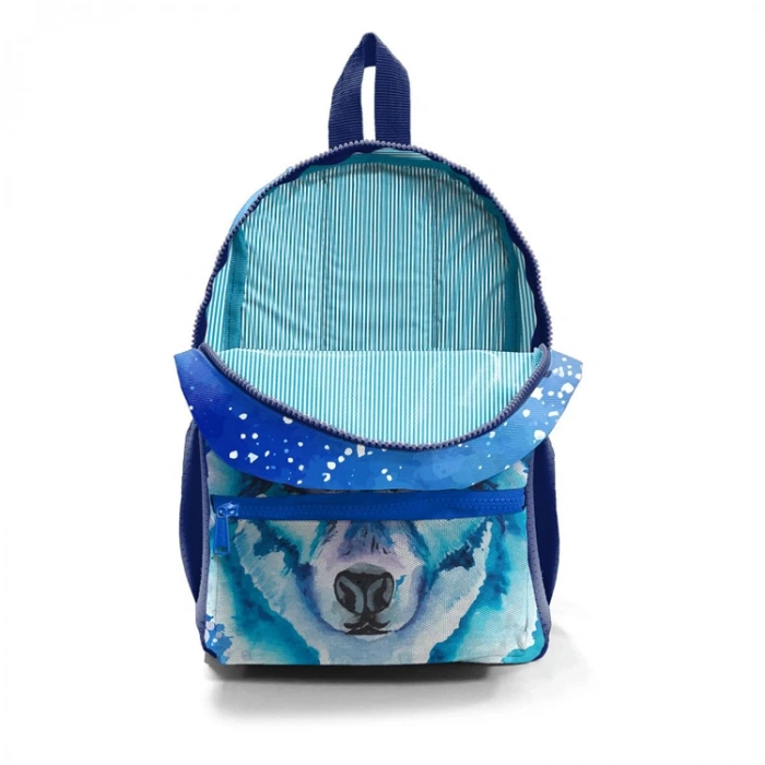 CORAL HIGH 23543 KİDS LACİVERT MAVİ KURT DESENLİ İKİ BÖLMELİ MİNİK YUVA SIRT ÇANTASI