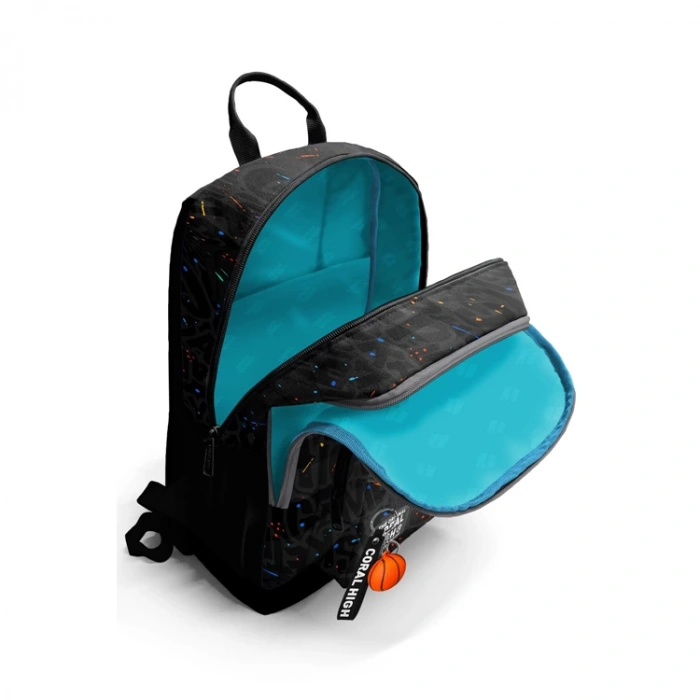 CORAL HIGH 23643 KIDS SİYAH GRİ BASKETBOL DESENLİ DÖRT BÖLMELİ SIRT ÇANTASI