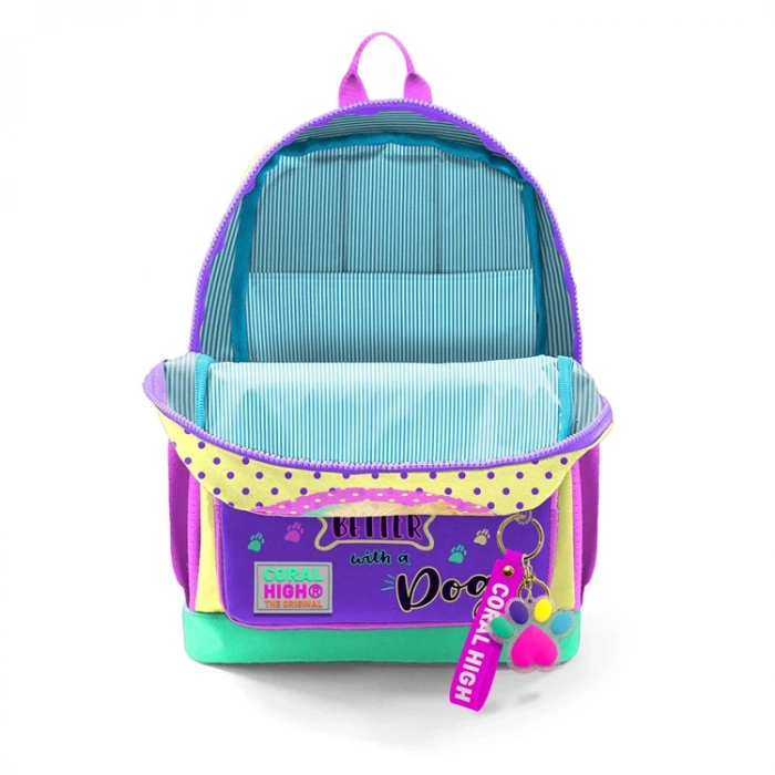 CORAL HIGH 23752 KIDS SARI PEMBE SEVİMLİ KÖPEK DESENLİ DÖRT BÖLMELİ SIRT ÇANTASI