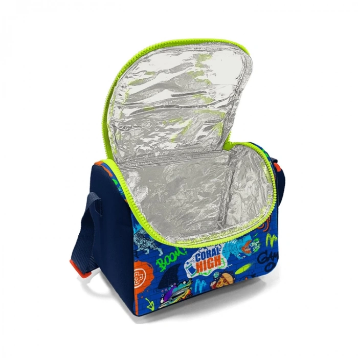 CORAL HIGH 11767 KIDS SAKS MAVİSİ GRAFİTİ DESENLİ THERMO BESLENME ÇANTASI