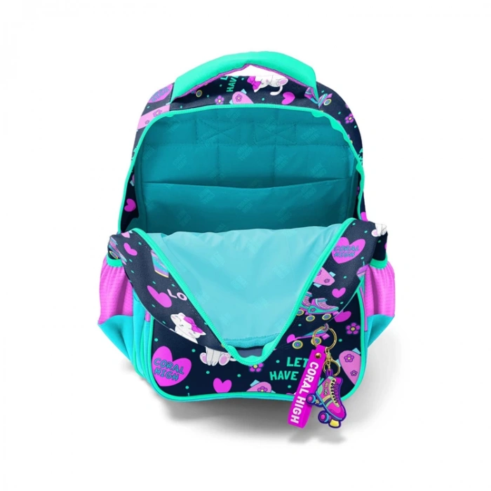 CORAL HIGH 23658 KIDS LACİVERT PEMBE KEDİLİ PATEN DESENLİ ÜÇ BÖLMELİ SIRT ÇANTASI