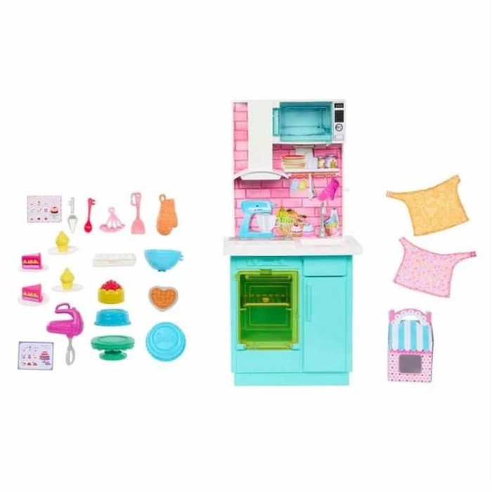 BARBIE HJY94 CELEBRATION BROOKLYN VE MALİBU PASTA YAPIYOR OYUN SETİ 3+