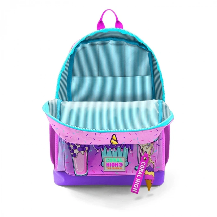 CORAL HIGH 23749 KIDS PEMBE MOR MILKSHAKE DONDURMA DESENLİ DÖRT BÖLMELİ SIRT ÇANTASI