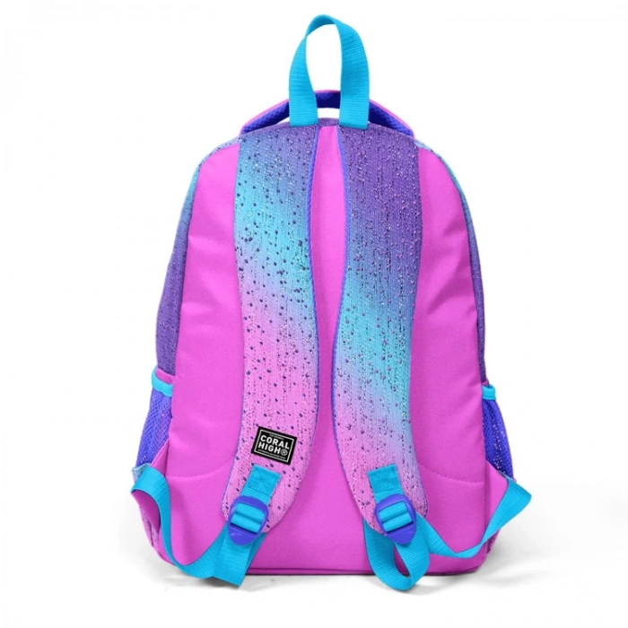CORAL HIGH 23497 AÇIK PEMBE MAVİ KAPLUMBAĞA DESENLİ ÜÇ BÖLMELİ SIRT ÇANTASI