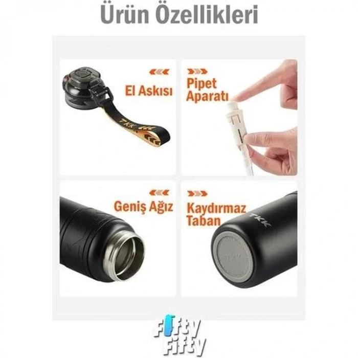 VAGONLİFE T2025 TKK PİPETLİ / PİPETSİZ KULLANIM ÇELİK TERMOS 900ML SİYAH (BLACK)