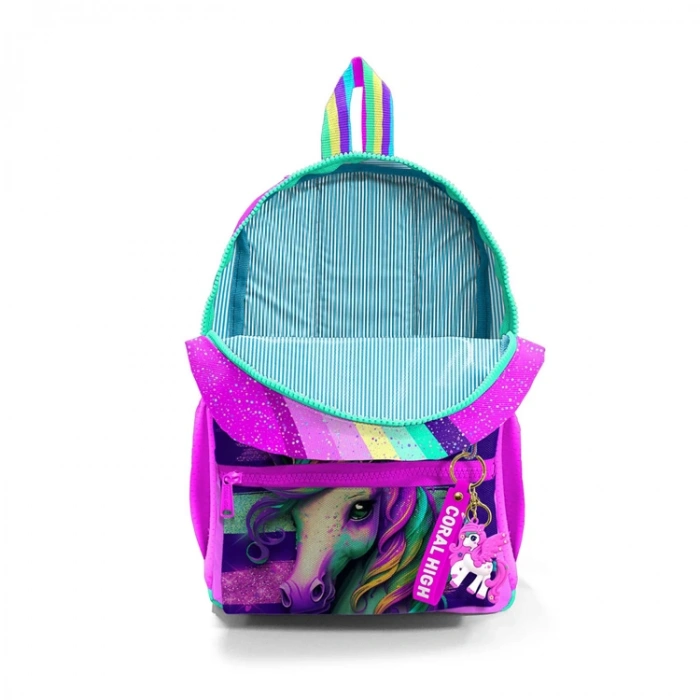 CORAL HIGH 23558 KIDS PEMBE SU YEŞİLİ UNICORN DESENLİ İKİ BÖLMELİ MİNİK YUVA SIRT ÇANTASI