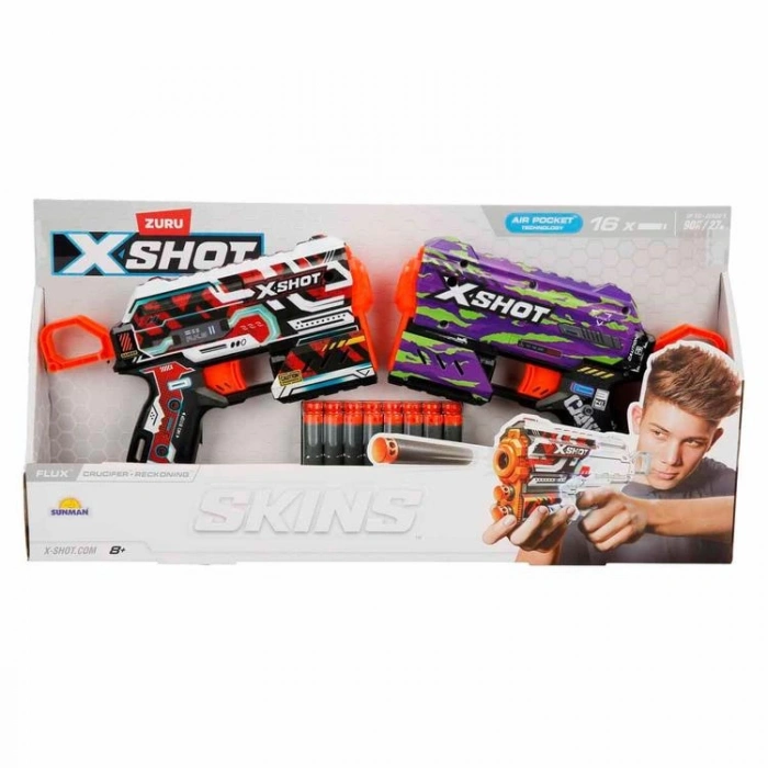 SUNMAN ZURU 36534 X-SHOT SKINS FLUX SÜNGER ATAN SİLAH 2Lİ 16  MERMİ 8+