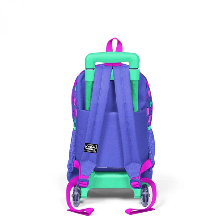 CORAL HIGH 23359 KİDS LAVANTA PEMBE KALP DESENLİ ÜÇ BÖLMELİ IŞIKLI TEKERLEKLİ ÇEKÇEKLİ OKUL SIRT ÇANTASI