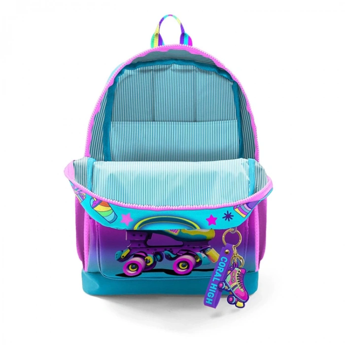 CORAL HIGH 23754 KIDS PEMBE TURKUAZ KULAKLIK PATEN DESENLİ DÖRT BÖLMELİ SIRT ÇANTASI