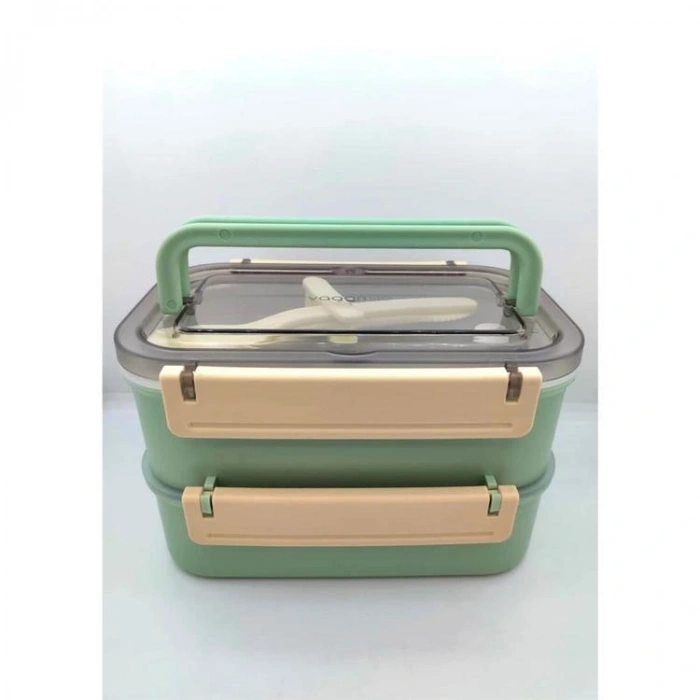 VAGONLIFE BL2221-2 PASLANMAZ ÇELİK YEMEK KABI - LUNCH BOX 2 KATLI 3 BÖLMELİ 1600 ML YEŞİL