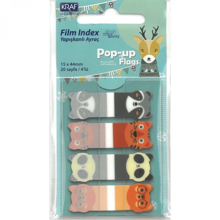 KRAF 41544 İNDEX FİLM (PP) 15x44mm.4LÜx20yp. POP-UP DESENLİ YAPIŞKANLI AYRAÇ