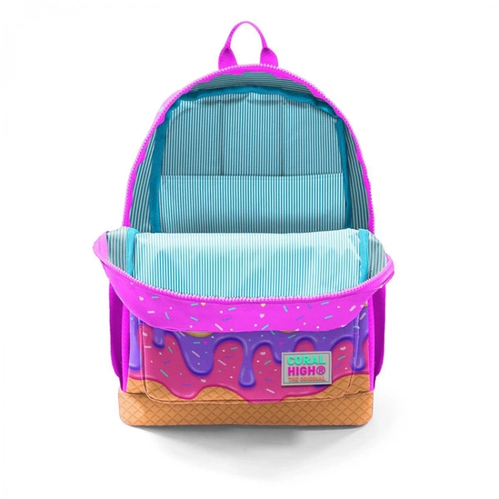 CORAL HIGH 23731 KİDS PEMBE RENGARENK DONDURMA DESENLİ DÖRT BÖLMELİ SIRT ÇANTASI