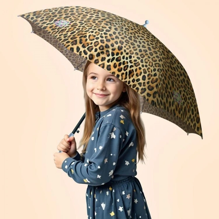 CORAL HIGH 12670 KIDS KAHVERENGİ LEOPAR DESENLİ ÇOCUK ŞEMSİYESİ