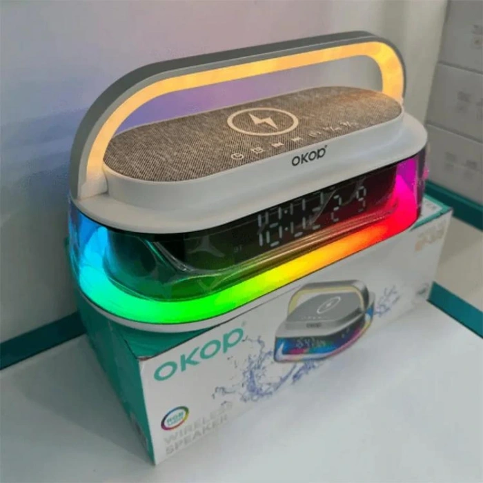 FANIX KP-575 OKOP RGB LIGHT WIRELESS SPEAKER SAAT-ŞARJ İSTASYONU MASAÜSTÜ HOPARLÖR YATAY GÜMÜŞ