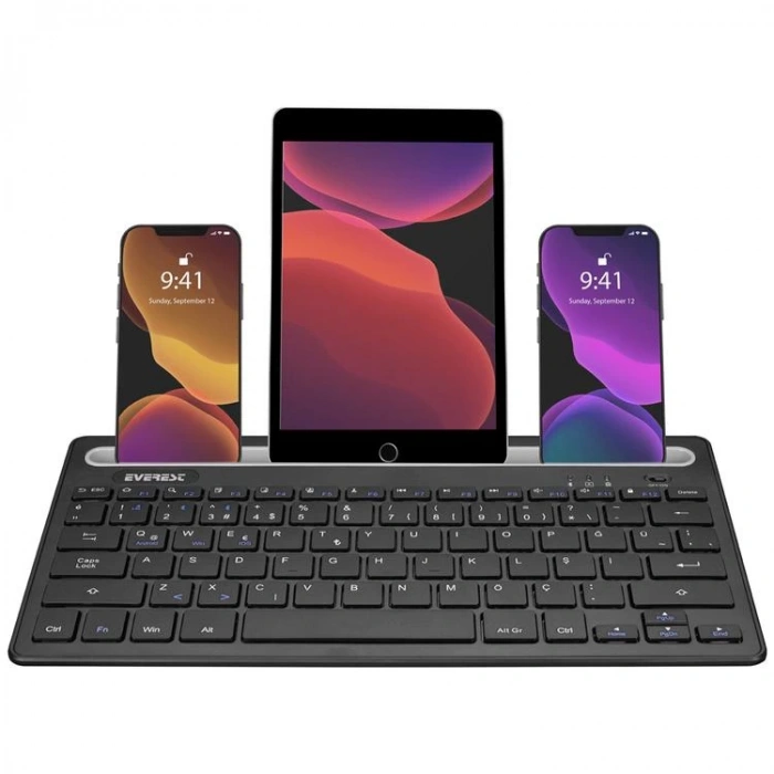 EVEREST KB-BT82  BLUETOOTH ULTRA İNCE+ ŞARJLI Q KABLOSUZ KLAVYE  SİYAH/GÜMÜŞ