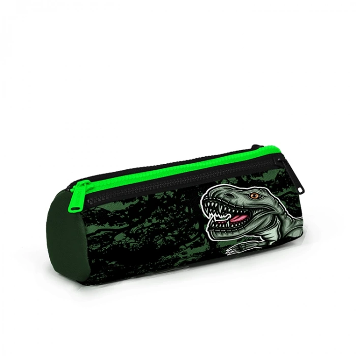 CORAL HIGH 22025 KOYU YEŞİL SİYAH  DİNOZOR DESENLİ ÜÇ BÖLMELİ KALEM ÇANTASI