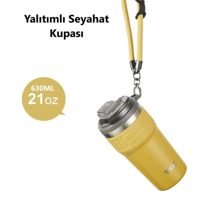 VAGONLİFE  T2023 TKK PİPETLİ KULLANIM ASKILI ÇELİK TERMOS MUG 630 ML TUNGSTEN STEEL SARI