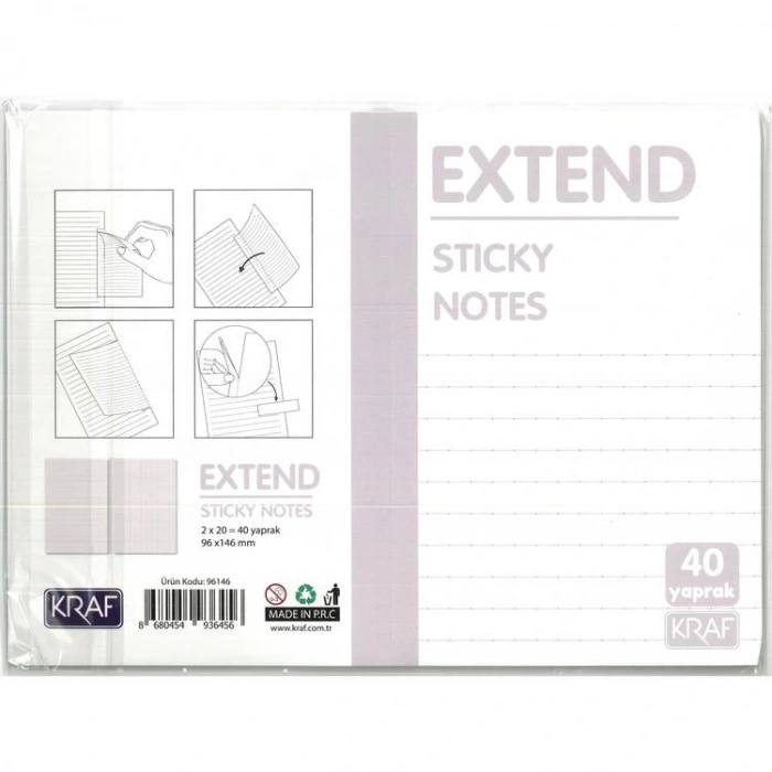 KRAF 96146 YAPIŞKANLI NOT KAĞIDI EXTEND 96x146mm (2x20)  40 YP.