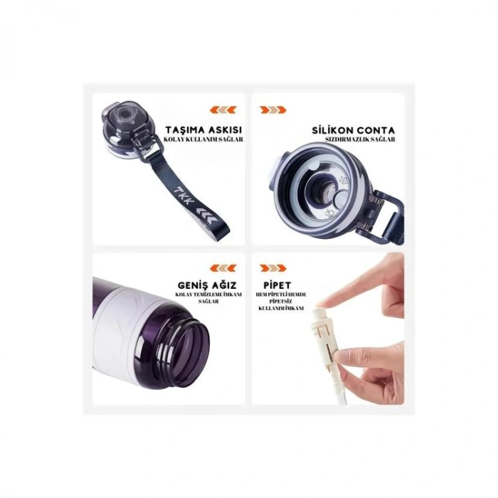 VAGONLİFE T1019 TKK SİLİKON TUTMA GÖVDE TRİTAN PİPETLİ MATARA 600ml  MOR