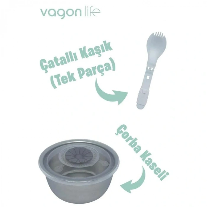 VAGONLİFE ÇELİK YEMEK KABI TEK KATLI 4 BÖLMELİ 1200 ML - LUNCH BOX XC-7080