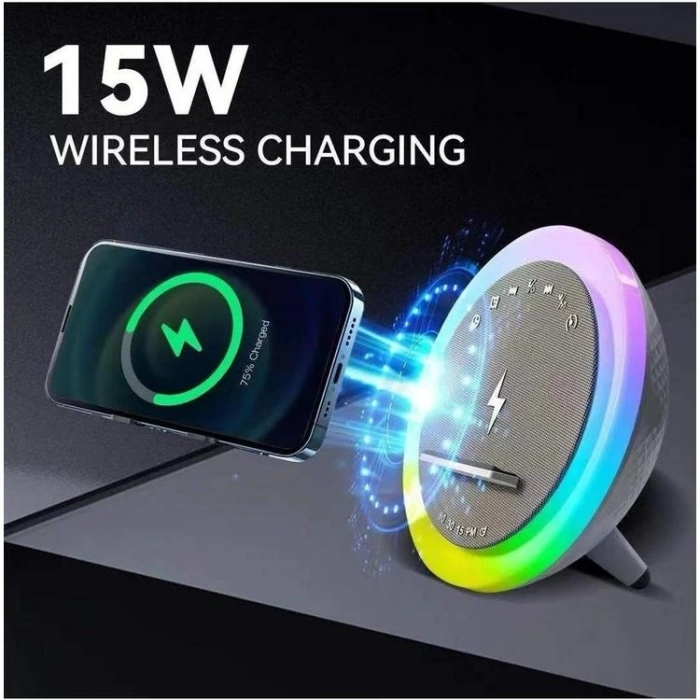FANIX KP-577 OKOP RGB LIGHT WIRELESS SPEAKER SAAT-ŞARJ İSTASYONU MASAÜSTÜ HOPARLÖR YUVARLAK