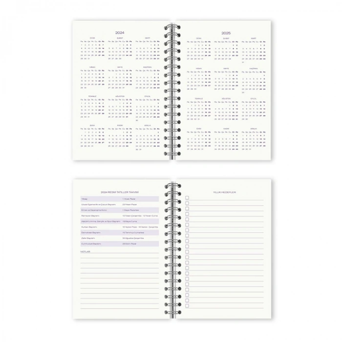 VICTORIAS JOURNALS 9204 14.8x21cm SERT KAPAK LASTİKLİ  SPİRALLİ GÜNLÜK AJANDA - BEYAZ LACİVERT