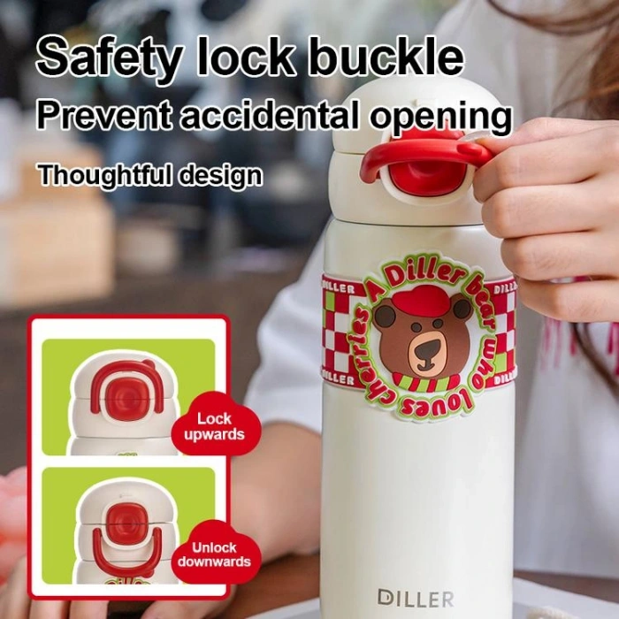 VAGONLİFE DILLER  ÇELİK PİPETLİ / PİPETSİZ KULLANIM SİLİKON TUTMAÇLI EL ASKILI MATARA/TERMOS D9238 600ML