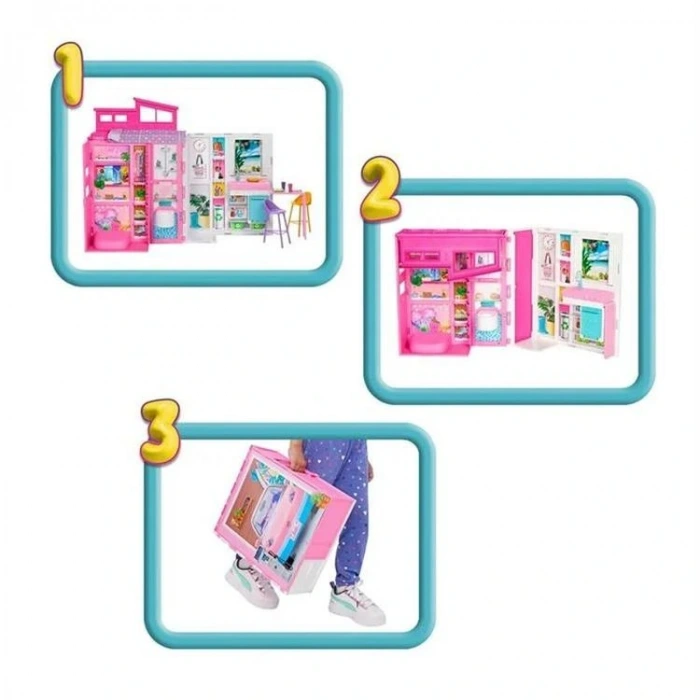 MATTEL MTL-HRJ77 BARBIENIN YENİ PORTATİF TATİL EVİ OYUN SETİ 3+