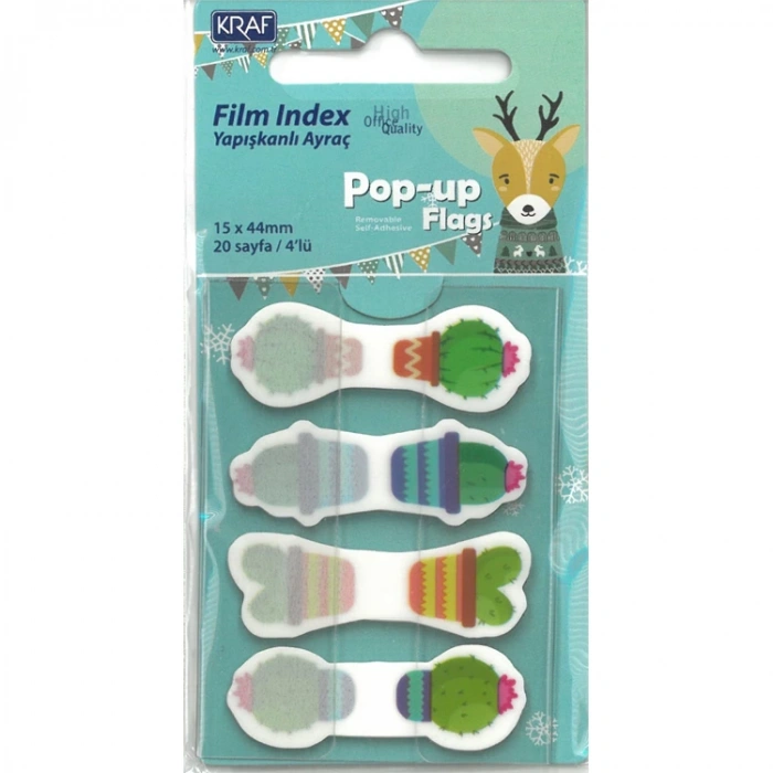 KRAF 41544 İNDEX FİLM (PP) 15x44mm.4LÜx20yp. POP-UP DESENLİ YAPIŞKANLI AYRAÇ