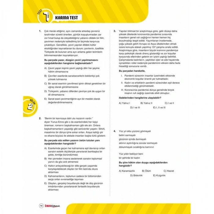 SINAV 10. SINIF SINAV KALİTESİNDE PARAGRAF SORU BANKASI