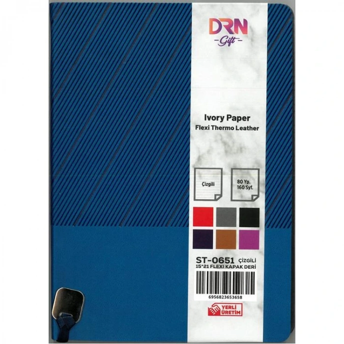 DRN GIFT ST-0651 15x21 FLEXI KAPAK DERİ MODEL 80 YP. ÇİZGİLİ DEFTER  -  TEKLİ