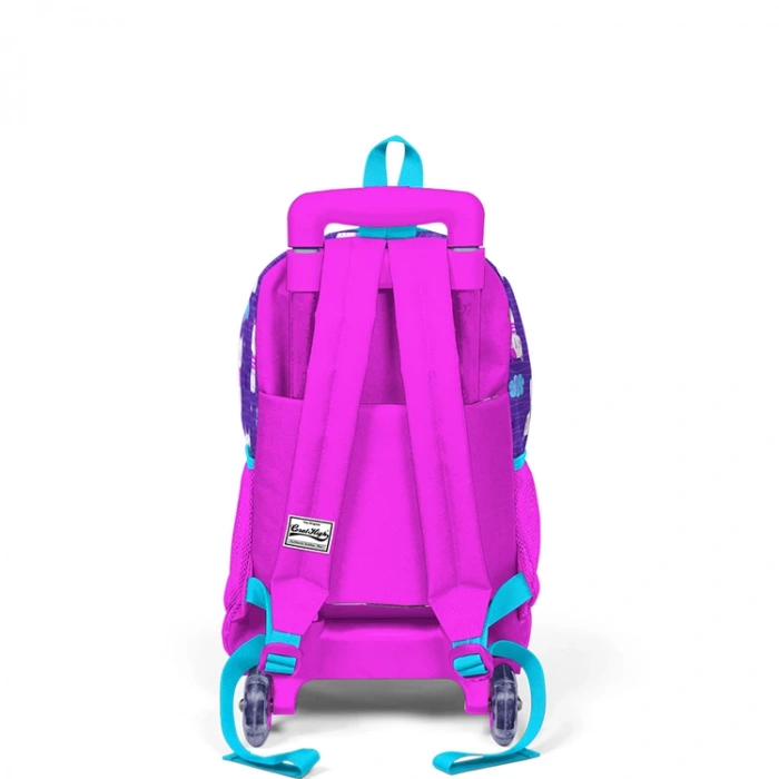 CORAL HIGH 23360 MOR KEDİ DESENLİ IŞIKLI TEKERLEKLİ ÇEKÇEKLİ SIRT ÇANTASI