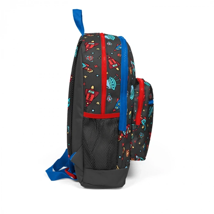 CORAL HIGH 23469 KİDS KOYU GRİ KIRMIZI UZAY DESENLİ DÖRT BÖLMELİ OKUL SIRT ÇANTASI