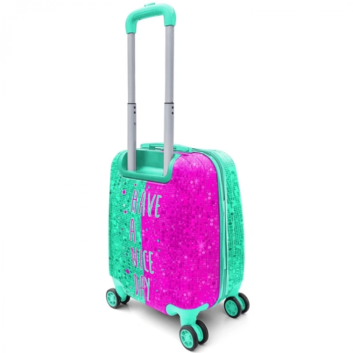 CORAL HIGH 16725 MİNİ PEMBE SU YEŞİLİ KEDİ DESENLİ VALİZ