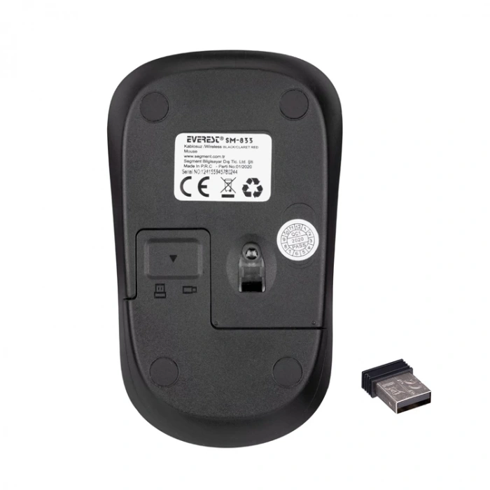 EVEREST SM-833 USB KABLOSUZ OPTİK MOUSE SİYAH/BORDO
