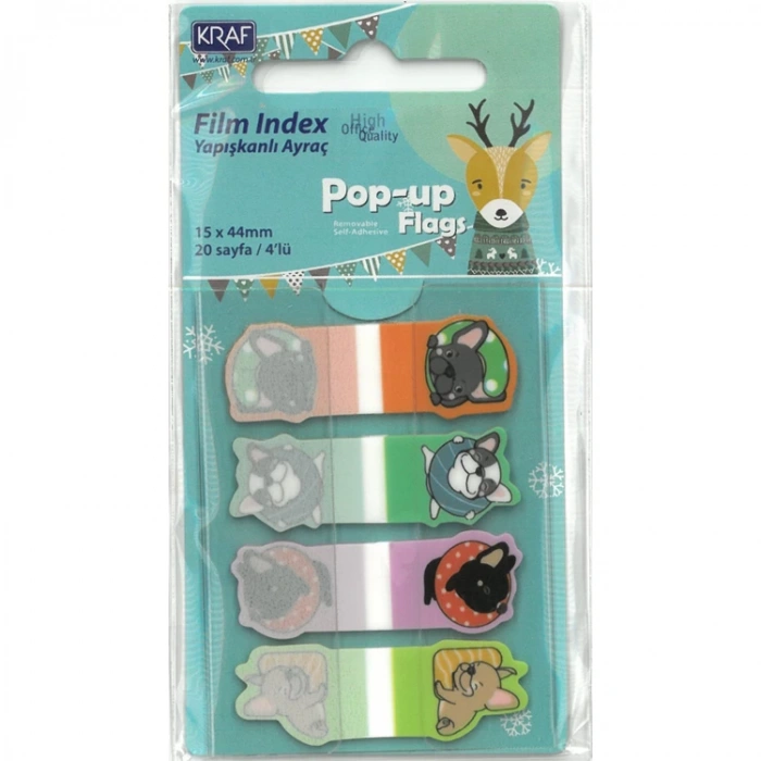 KRAF 41544 İNDEX FİLM (PP) 15x44mm.4LÜx20yp. POP-UP DESENLİ YAPIŞKANLI AYRAÇ