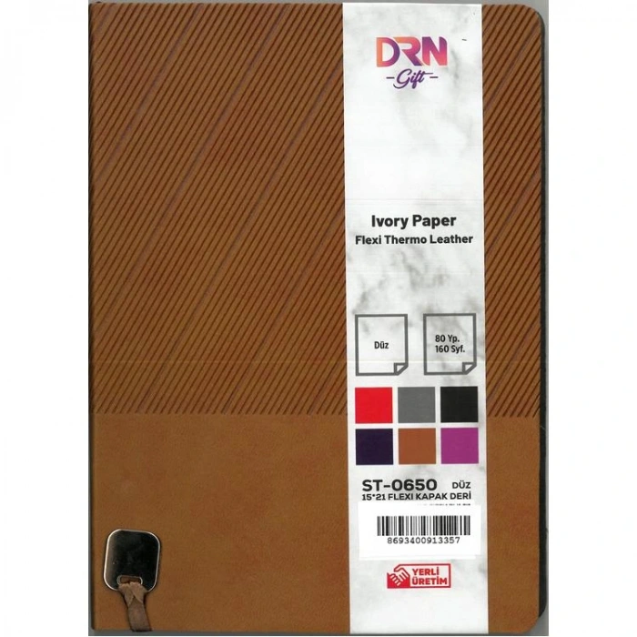 DRN GIFT ST-0650  15x21 FLEXI KAPAK DERİ MODEL 80 YP. ÇİZGİSİZ (DÜZ) DEFTER  -  TEKLİ