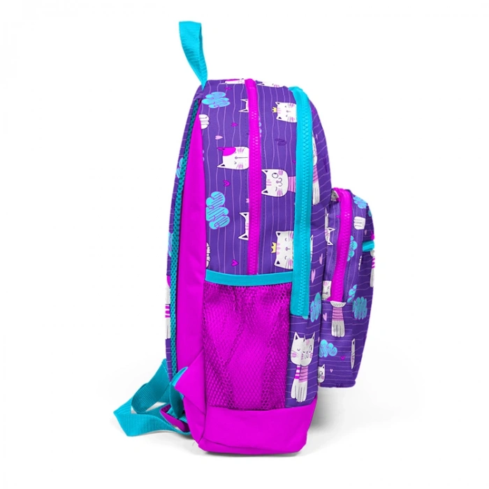 CORAL HIGH 23464 KİDS MOR PEMBE KEDİ DESENLİ DÖRT BÖLMELİ OKUL SIRT ÇANTASI