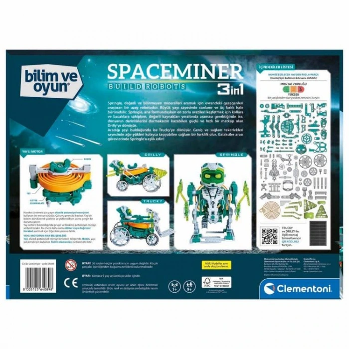CLEMENTONI 64089 BİLİM VE OYUN - SPACEMINER BUILD ROBOTS YENİ UZAY MADENCİSİ 3İN1 9+