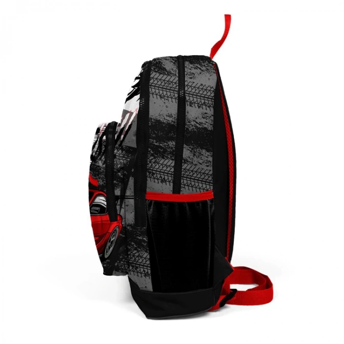 CORAL HIGH 23747 KİDS SİYAH KIRMIZI ANİME ARABA DESENLİ DÖRT BÖLMELİ SIRT ÇANTASI