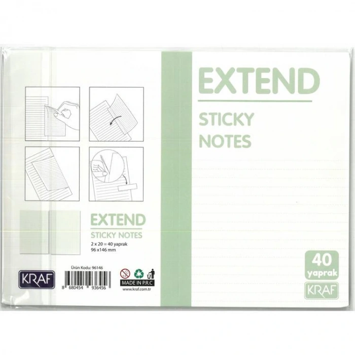 KRAF 96146 YAPIŞKANLI NOT KAĞIDI EXTEND 96x146mm (2x20)  40 YP.