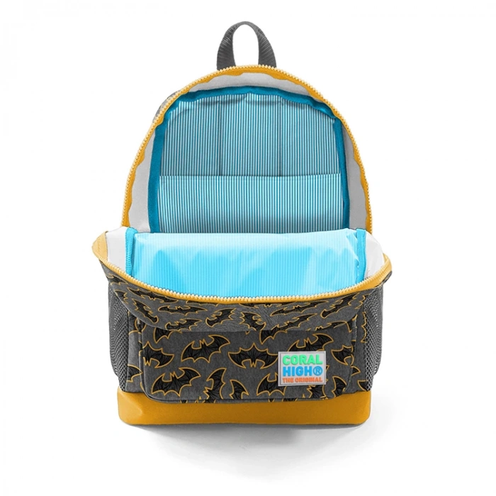 CORAL HIGH 23721 DÖRT BÖLMELİ KOYU GRİ HARDAL YARASA DESENLİ SIRT ÇANTASI GRİ-HARDAL