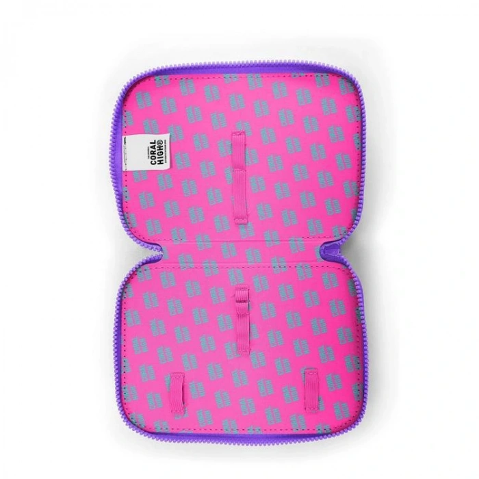 CORAL HIGH KIDS 11145 ÇOK RENKLİ KALP DESENLİ ÇİFT KATLI KALEM ÇANTASI