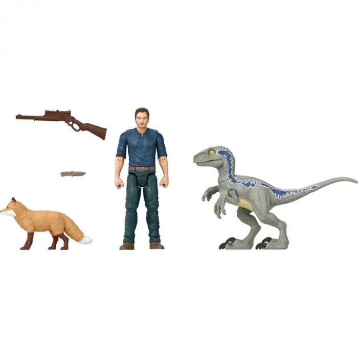 MATTEL HDX46/GWM26 JURASSIC WORLD OWEN & VELOCIRAPTOR BETA KARAKTER VE DİNOZOR FİGÜRÜ PAKETİ
