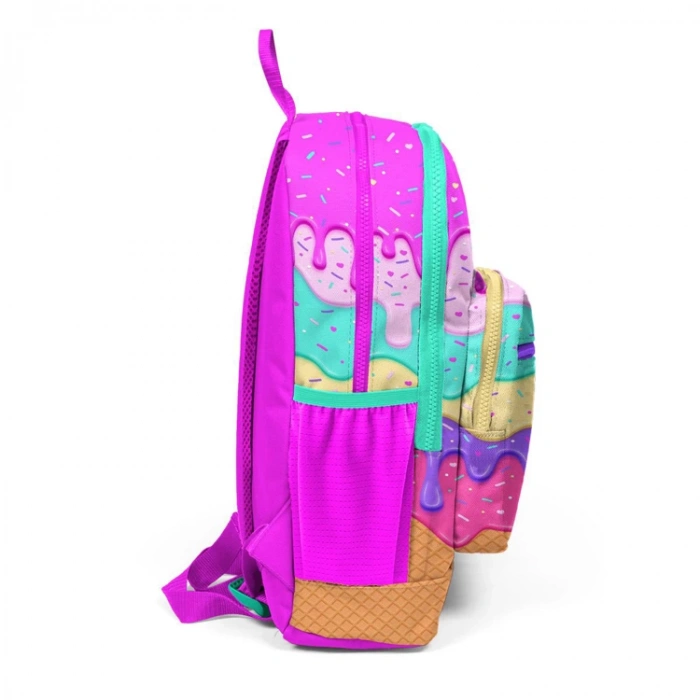 CORAL HIGH 23731 KİDS PEMBE RENGARENK DONDURMA DESENLİ DÖRT BÖLMELİ SIRT ÇANTASI