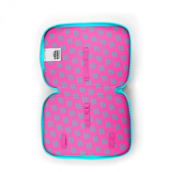 CORAL HIGH KIDS 11141 PEMBE NEON MERCAN FASHION GIRL DESENLİ ÇİFT KATLI KALEM ÇANTASI