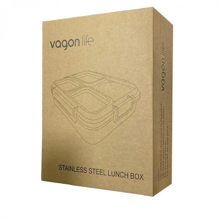 VAGONLİFE ÇELİK YEMEK KABI TEK KATLI 4 BÖLMELİ 1200 ML - LUNCH BOX XC-7080