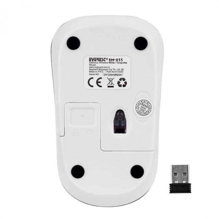 EVEREST SM-833 USB 1200dpi KABLOSUZ OPTİK MOUSE BEYAZ-TURKUAZ